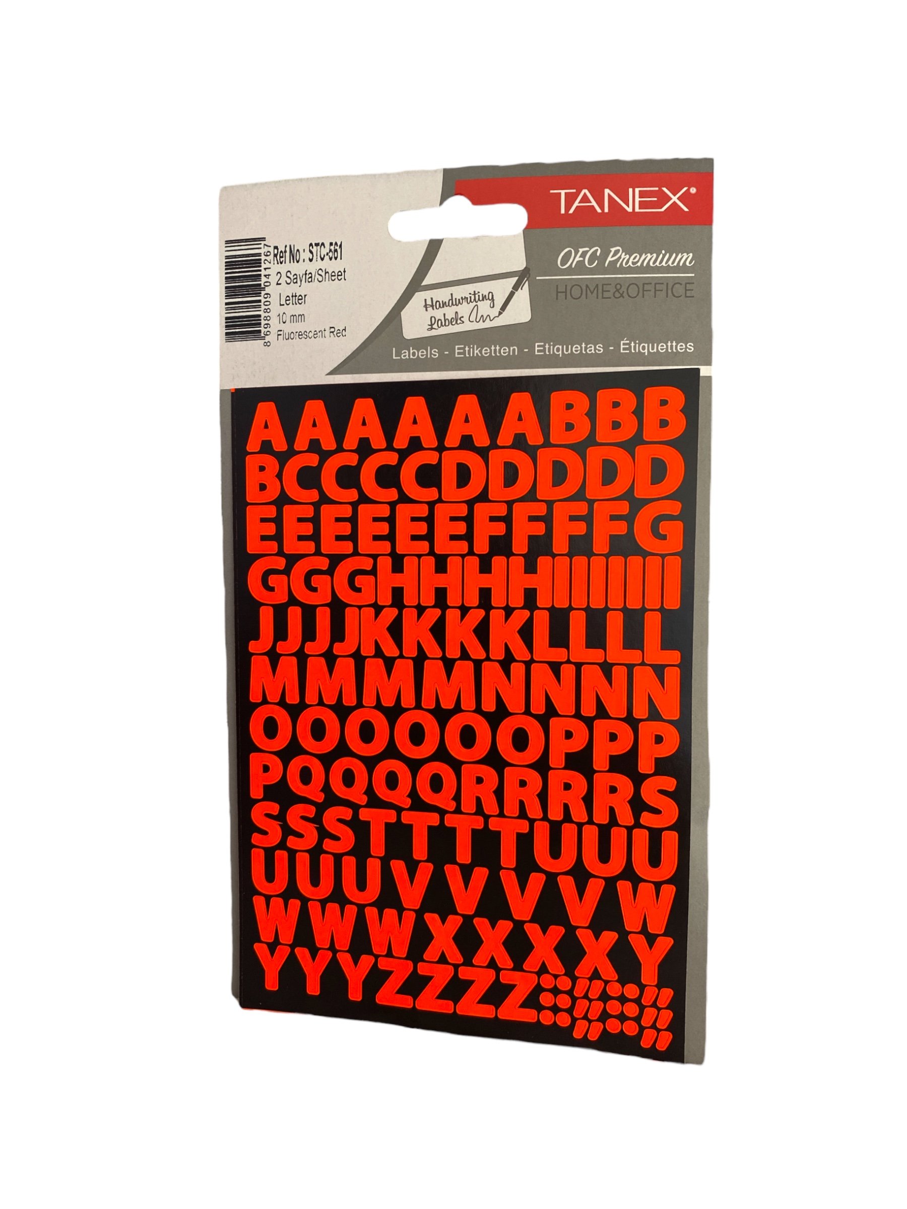 Tanex Stc-561 Harf Etiket 10 Mm – Neon Kırmızı (2 Syf)
