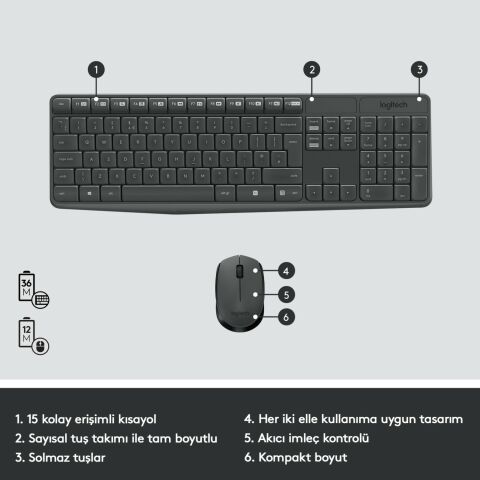 Logitech MK235 USB Kablosuz Türkçe Klavye Mouse Seti