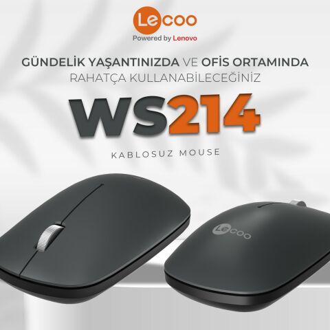 Lenovo Lecoo WS214 1200 DPI 4 Tuşlu Kablosuz Sessiz Mouse - Gri