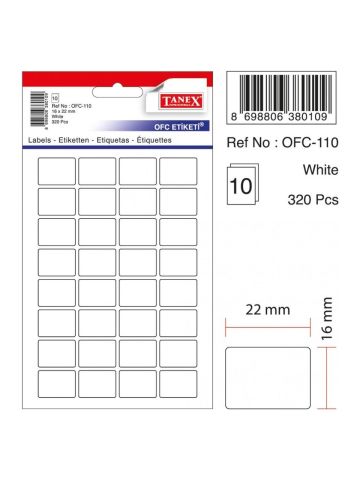 Tanex Etiket Ofc-110-16 X22 Mm 320 Adet - Beyaz