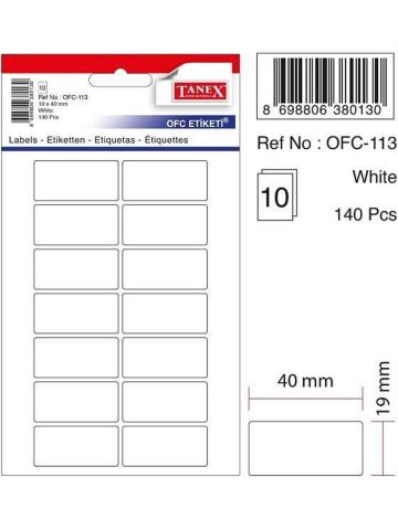Tanex Etiket Ofc-113-19 X 40 Mm 113 Adet - Beyaz
