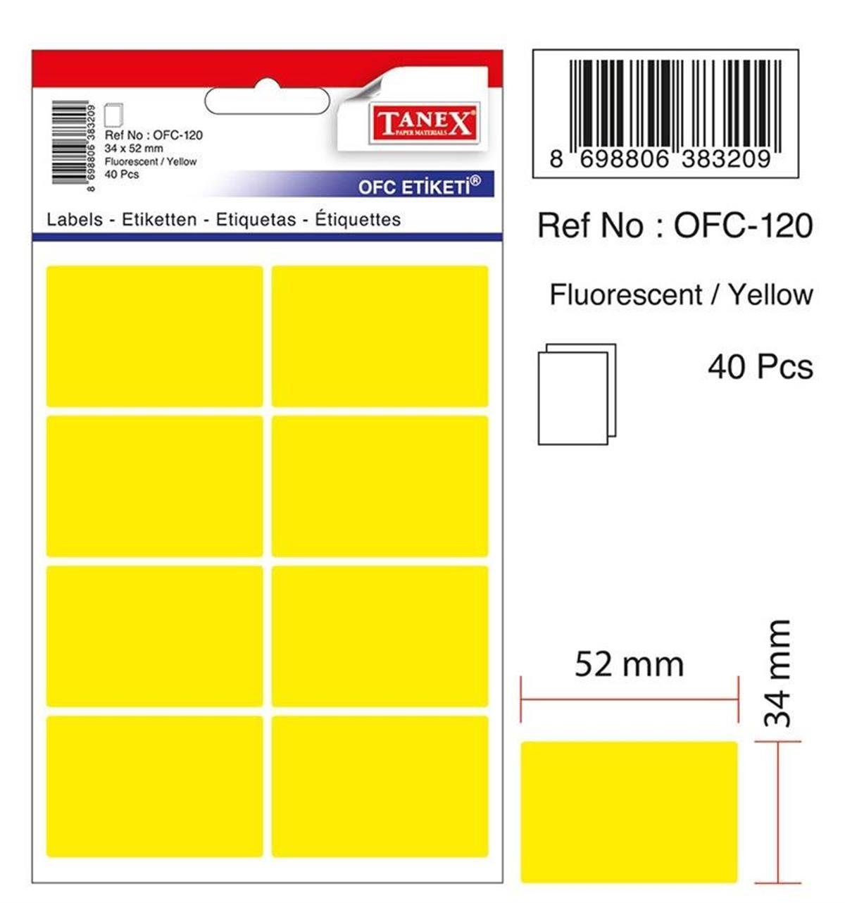 Tanex Etiket Ofc-120-34 X 52 Mm 40 Adet – Fosforlu Sarı