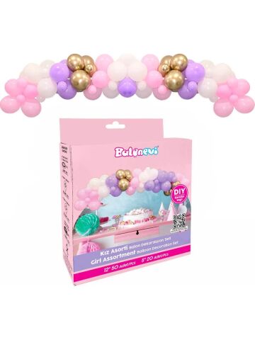 Balon Dekorasyonu 3lü Set kız Asorti Set 70'li - Makaron