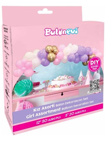 Balon Dekorasyonu 3lü Set kız Asorti Set 70'li - Makaron