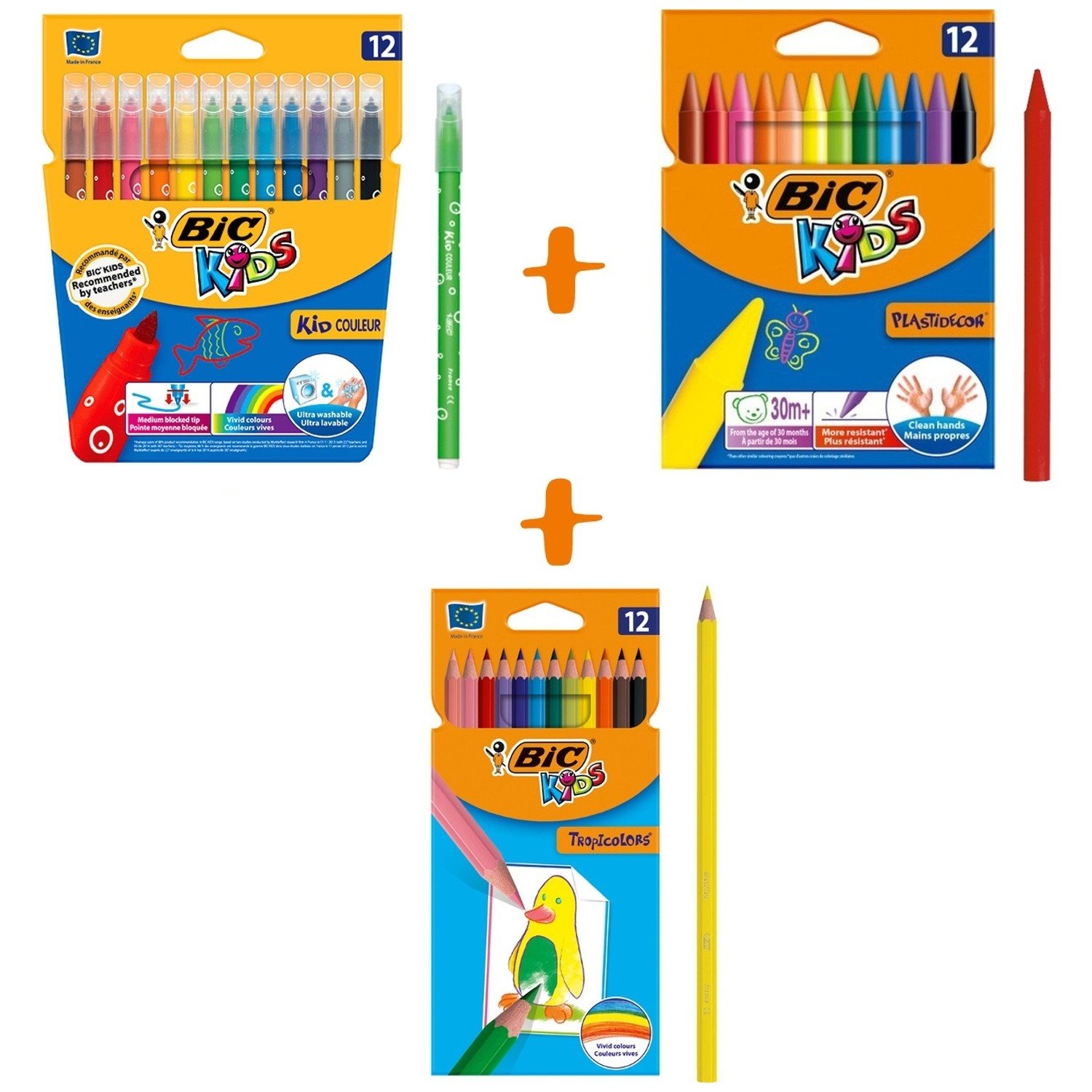 Bic Boyama Seti Kuru Boya 12'li + Keçeli Boya 12'li + Mum Pastel Boya 12'li