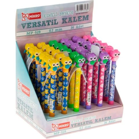 Mikro Versatil Kalem 0.7mm Renkli Baykuş Figür Başlıklı