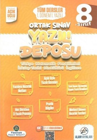Alan Yayınları 8. Sınıf Tüm Dersler Ortak Sınav 1. Dönem 1. Deneme