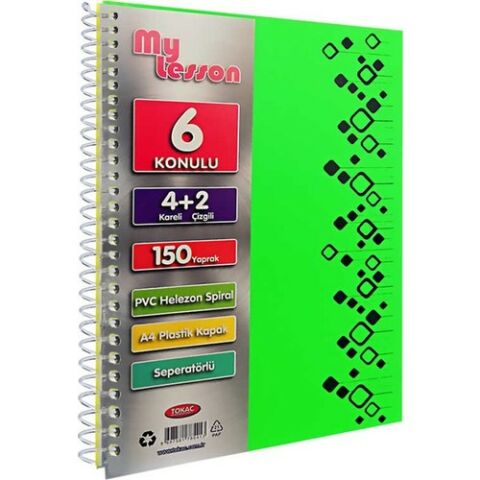 Tokaç U4 4+2 150 Ypr A4 Spr. Ayraçlı Defter 4 Kareli 2 Çizgili