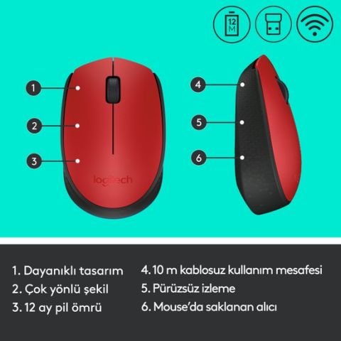 Logıtech M171 Kablosuz Mouse - Kırmızı
