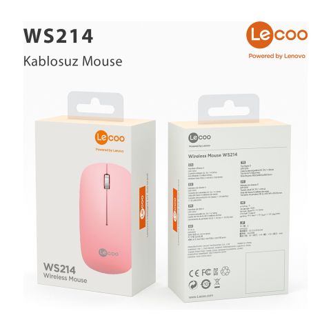 Lenovo Lecoo WS214 1200 DPI 4 Tuşlu Kablosuz Sessiz Mouse - Pembe