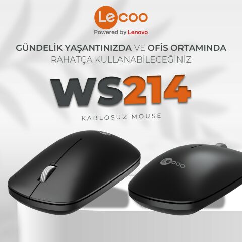Lenovo Lecoo WS214 1200 DPI 4 Tuşlu Kablosuz Sessiz Mouse - Siyah