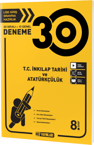 Hız Yayınları 8. SINIF T.C. İNKILAP TARİHİ VE ATATÜRKÇLÜK DENEME 30 LU