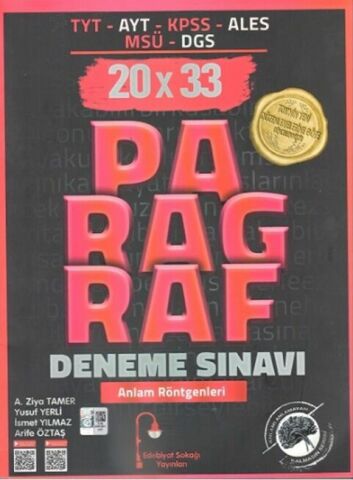 Edebiyat Sokağı TYT AYT KPSS ALES MSÜ DGS Paragraf 20 x 33 Deneme Sınavı