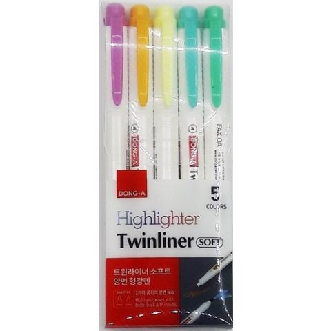 Dong-A Twinliner Soft Fosforlu Kalem Çift Taraflı 5 li Set
