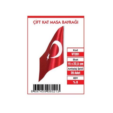 Vatan Çift Kat Masa Türk Bayrağı 15X22,5 Vt201 (1 Adet)