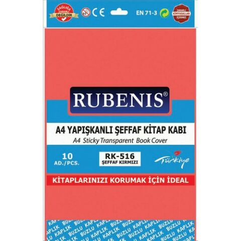 Rubenis Kitap Kabı Yapışkanlı A4 Buzlu Şeffaf Kırmızı 10 Lu