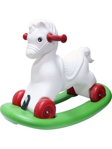 Moli Toys Salllanan Yeşil Kızaklı (Sökülür) Beyaz Kırmızı Tekerli At