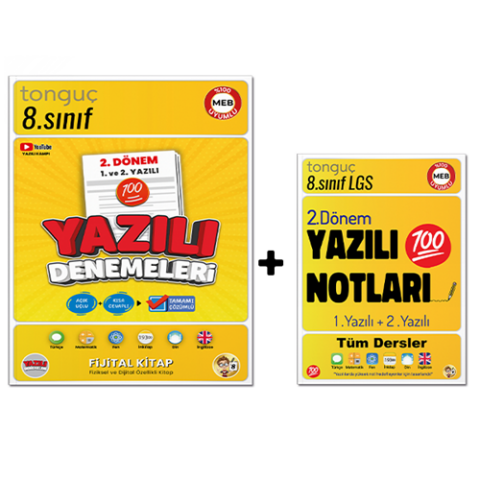 Tonguç Akademi 8.Sınıf 2. Dönem 1. ve 2. Yazılı Notları + Yazılı Denemeleri 2'li Set