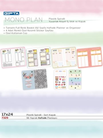 Gıpta Mono 17x24 96yp Planlayıcı Sert Kapak Spiralli 7329 (Tarihsiz Ajanda)