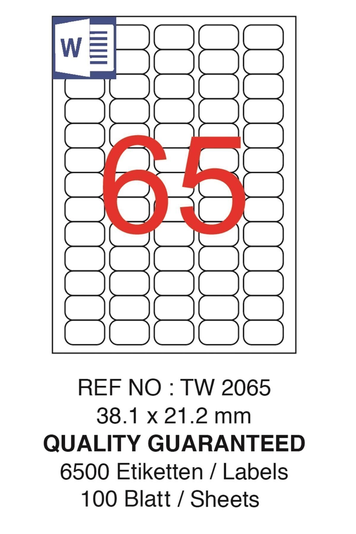 Tanex TW-2065 Hazır Etiket A4 38.1x21.2 mm Lazer Etiket 100 Adet