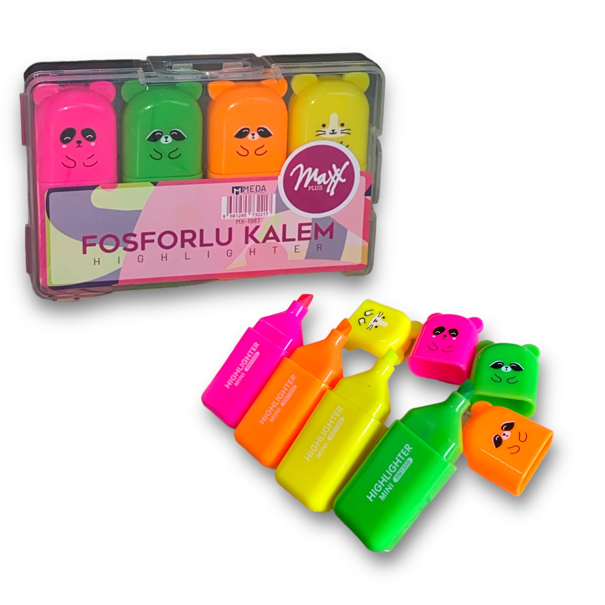 Maxx Mx-1987 Mini Figürlü Neon Fosforlu Kalem 4'lü