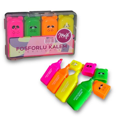 Maxx Mx-1987 Mini Figürlü Neon Fosforlu Kalem 4'lü