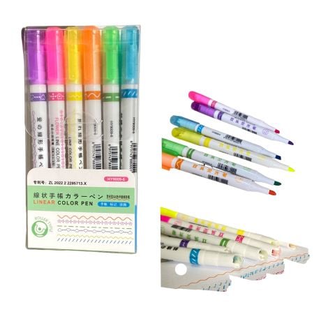 Maxx Hy9009-6 Silindir Mühürlü Desenli 6 Renk Fosforlu Kalem