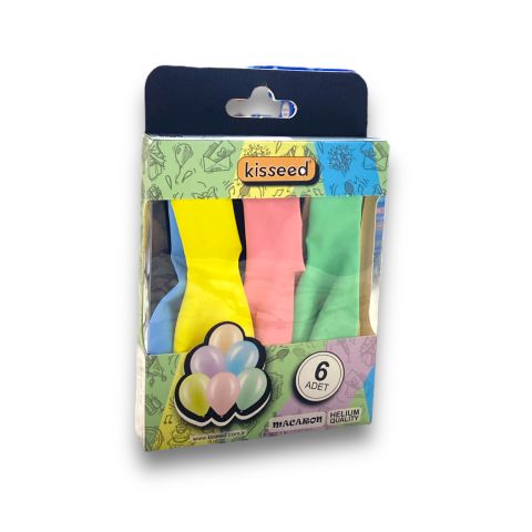 Kisseed 6 Lı Renkli Helyum Balon (Kutulu)